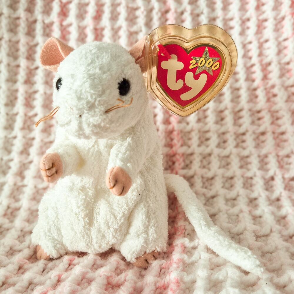 2000 Ty Beanie Babies Cheezer White Mouse Plush Y2K Vintage Stuffed Animal